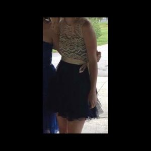 Tan/cream and navy dress